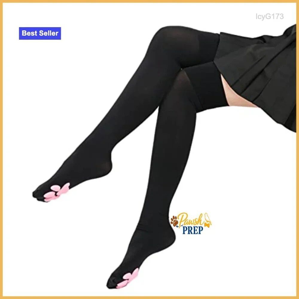 Cat Paw Thigh High Socks with 3D Toe Beans, Soft Microfiber, One Size